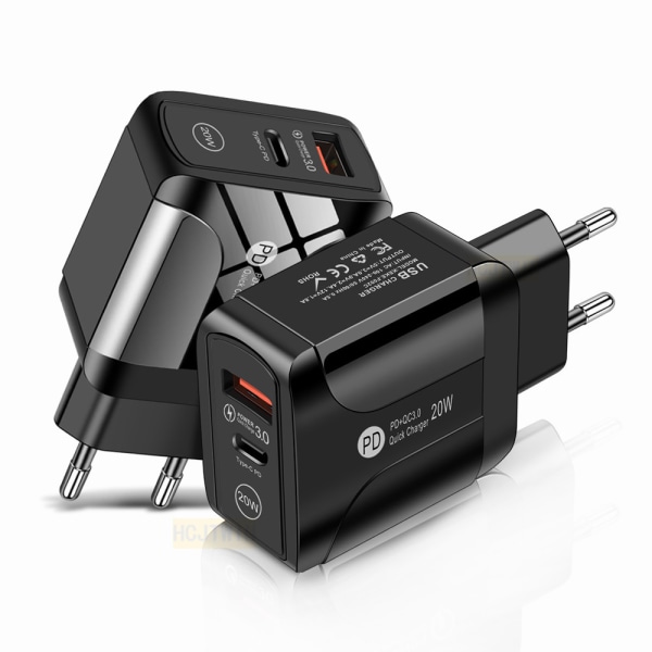 PD20W hurtiglader 5V3A europeisk laderhode type-c QC3.0 hurtigladningsadapter