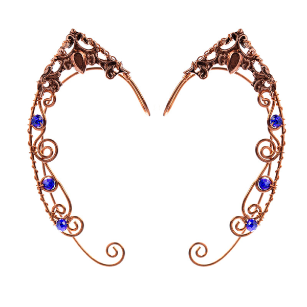 1 par øreringe i kobber (med blå diamanter), øreringe