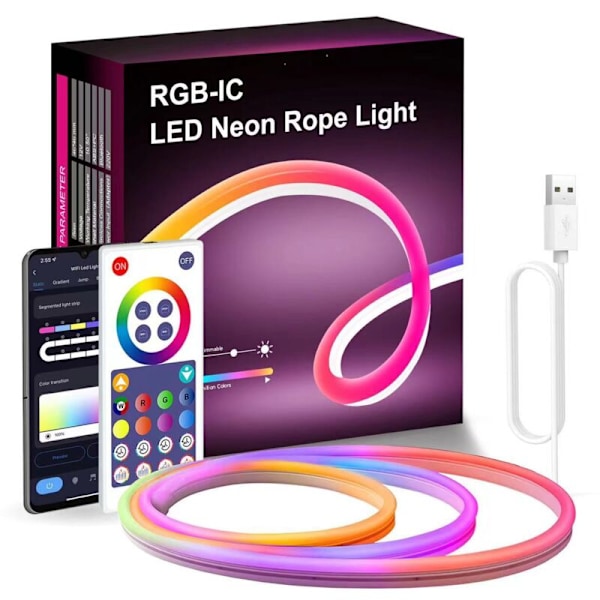 Neonljusslinga 3m, Dimbar Flexibel Neon LED-ljusslinga 220V med Appstyrning, Fjärrkontroll, Musiksynkronisering för Sovrum, Bar, Spelrum, Födelsedag