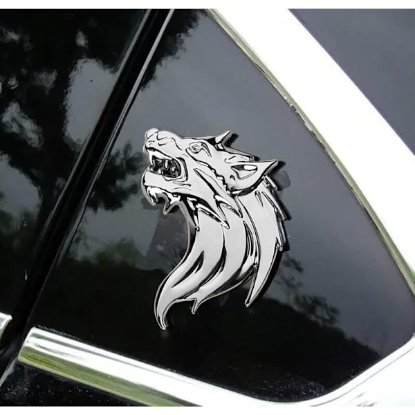 3 kpl 3D Metallinen Susi Pää Autotarra, 3D Metalliset Autotarrat, Susi Pää Tarra, Tyylikäs ja Viileä, Auton Koristeluun ja Naarmujen Peittämiseen