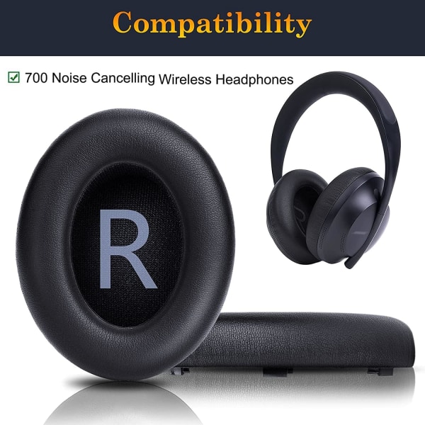 Øreputer, erstatningsputer for Bose 700 (NC700) over-ear hodetelefoner, proteinlær dekket, støydempende minneskum, ekstra tykkelse (grå)