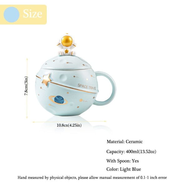 Space Cameo Planet Astronaut Mug er egnet for kaffe te melk. Vakre romdekorasjoner Morsomme bursdagsgaver for jenter gutter kvinner (Lyseblå)