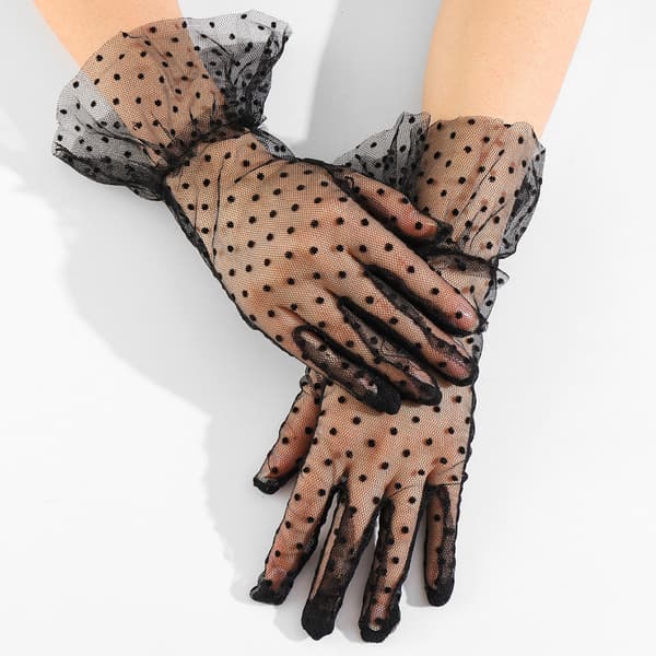 Handsker Blonde Handsker Efterår og Vinter Kvinders Korte Tulle Elastiske Lotus Blad Elastiske Mesh Handsker Fuld Finger Bryllup Handsker