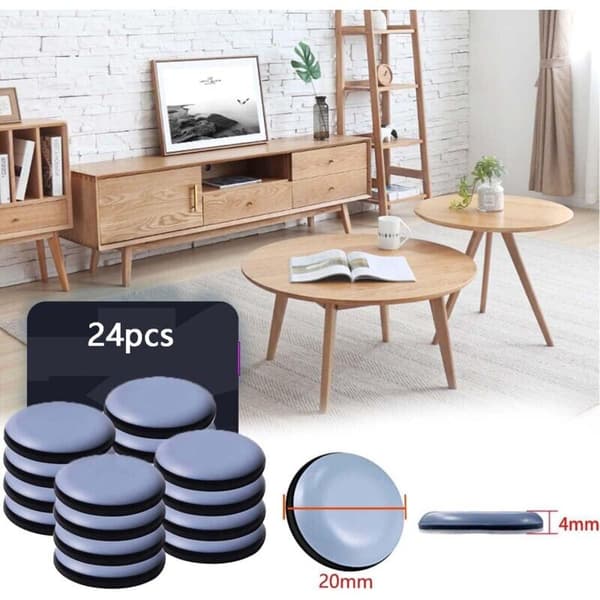 24 stk. Teflon Møbelglidere 20mm (Runde) - Møbelglidere - PTFE Glider Selvklæbende Teflon Møbelglidere Møbelglidere til Stol Sofa Bord