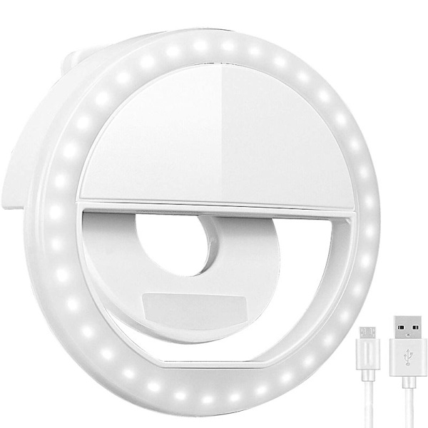 Hvit Selfie Lys LED for Samsung Galaxy Sony og andre smarttelefoner Selfie Clip Lys Oppladbar Dimbar Clip Ring Lys App Belysning