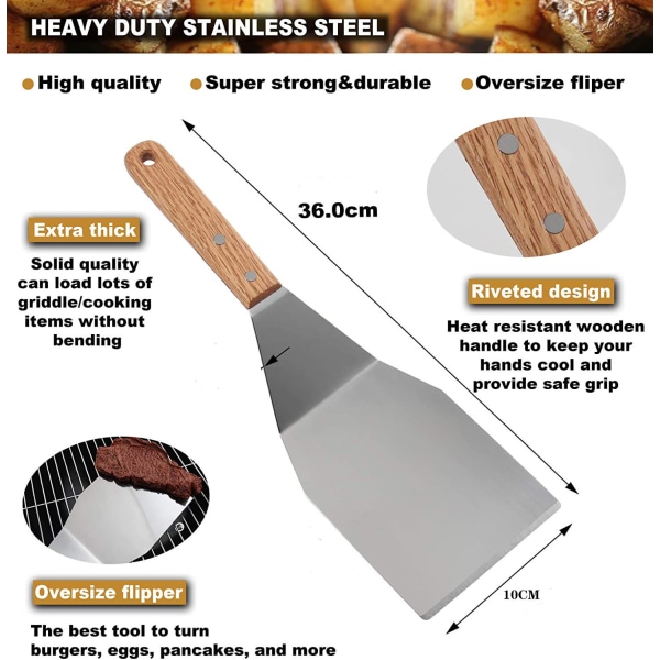 Grillverktøysett utendørs rustfritt stål camping grill spade jernplate grill spade kombinasjon BBQ grillverktøysett BBQ 8-delt sett