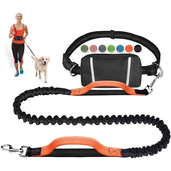 Løpebånd for hunder med elastisk strikk, fri for hunder, løping, jogging, trening, fotturer med mellomstore til store hunder, belte lomme