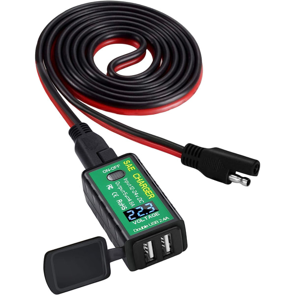 4,8A Motorsykkel USB-telefonlader, SAE til USB-adapter med Voltme