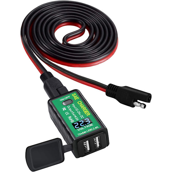 4.8A moottoripyörän USB-puhelimen laturi, SAE-USB-sovitin jännitteenmittarilla ja päälle/pois-kytkimellä, kaksoisportin pikalataus 3 virtavaihtoehtoa
