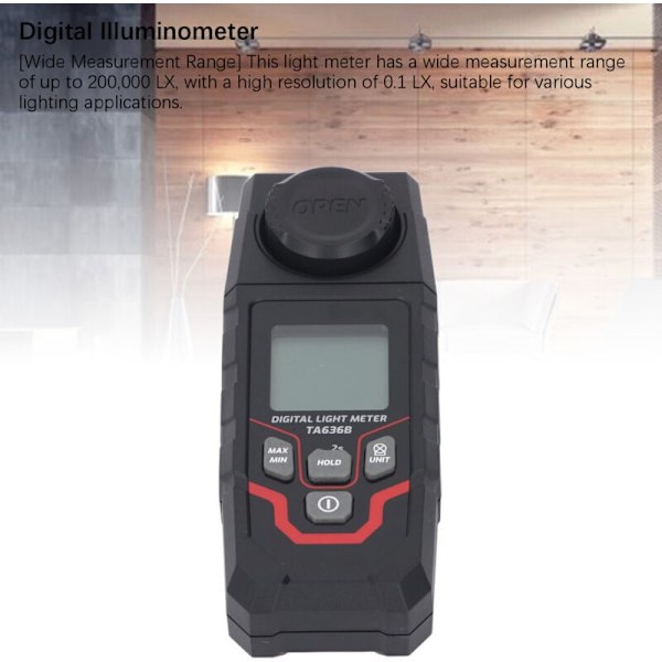 Digital Illuminans Tester, Område 200000LX, Opløsning 0.1LX, til Forskellige Belysningsapplikationer