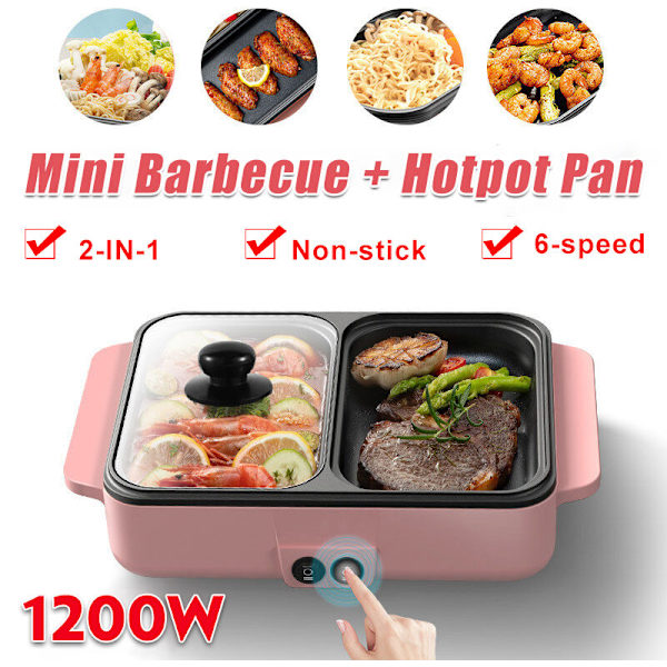 1 Multifunktionell 1400W Elektrisk Kokplatta Hot Pot Grill BBQ Grill Hot Pot Äggnudlar Soppa BBQ Grillplatta Non-Stick BBQ Panna