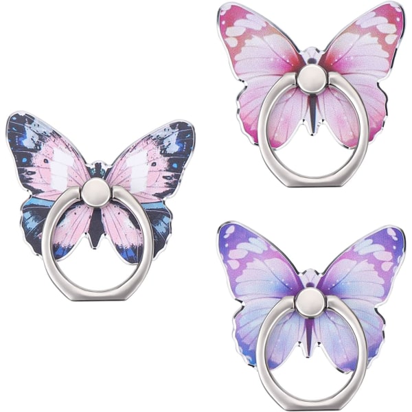(Blå, lilla, rosa) 3-pakke søtt sommerfuglmønster metallmalt