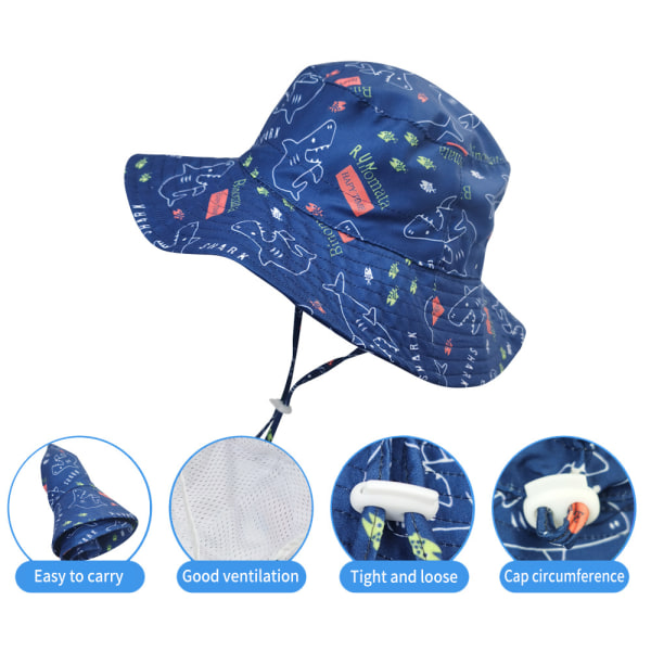 S-Shark Solhatt med Justerbar Bred Bredde Solbeskyttelse UPF 50 for Baby Jente Gutt Spedbarn Barn Småbarn Unisex