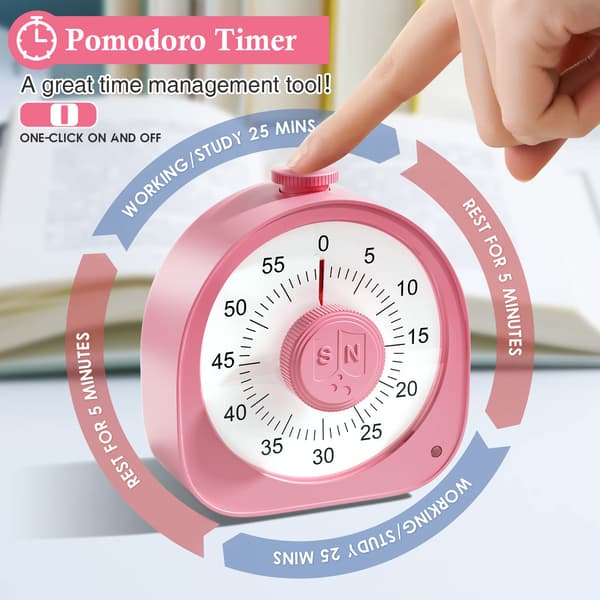 Genopladelig visuel timer, timer med ringetone og vibrationstilstand, 60 minutters nedtællingstimere Børnetimer Visuel timer til børns læring Køkken (Pi