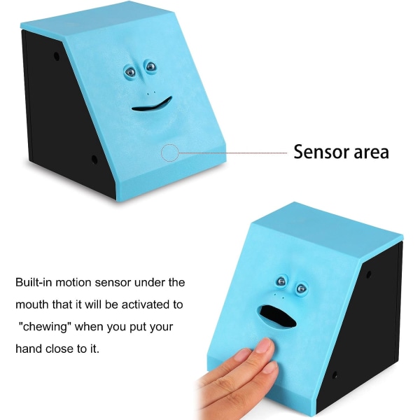Ansiktsbank Mynt Manger Spargris Automatisk Pengar Sparande Box Nyhet Present Spardosa (Blå)