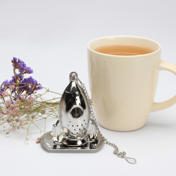 Cute Steel Tea Strainer Rocket Shape Loose Leaf Tea Infuser with Extended Chain Hook for Kitchen Teahouse Office