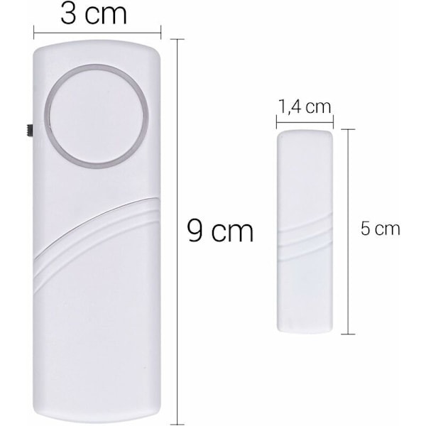 JALLERIA Dörr- och fönsterlarm - Set med 4x trådlösa inbrottslarm - Hemsäkerhet mot inbrott - Magnetisk funktion - 100 dB