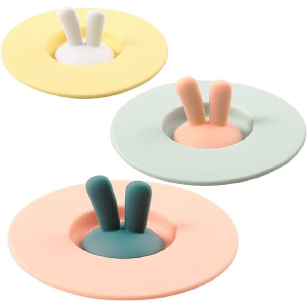 3-pack kopplock, kaninöron silikon tecknad kopplock silikon kopplock dammtät återanvändbar silikon tätningslock för kaffedrycker kopp