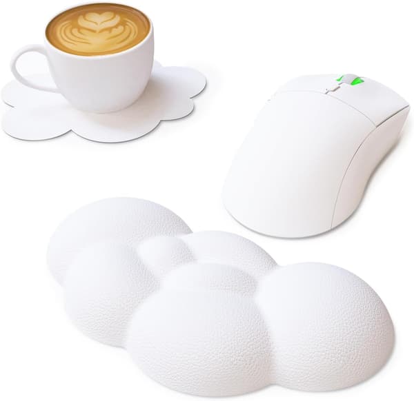 Cloud Memory Foam Håndledsstøtte til Computer Tastatur Mus, 2-i-1 Musemåtte med Coaster, Ergonomisk Design, Anti-Smudge-Hvid