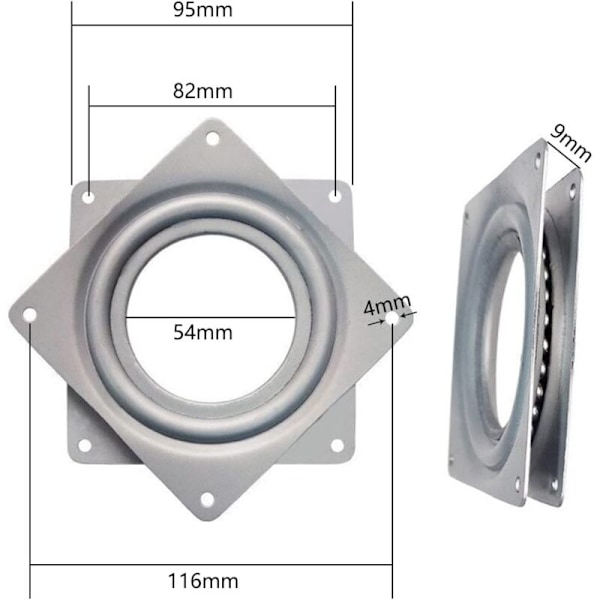 Kulelager Dreieplate, Dreieplate, Dreiefot, 360 Roterende Plate, Firkantet Metalldreiefot, Dreibar Båtstol Bar, Dreibar Stolseteplate, 4 tommer