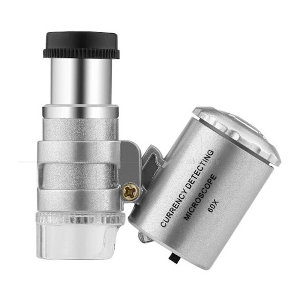 Illumineret Forstørrelsesglas, Lomme Forstørrelsesglas Mini Lomme Mikroskop UV Forstørrelsesglas Valutadetektor Juveler Forstørrelsesglas med LED Lys, 60x