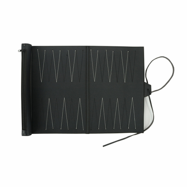 Rullbar Backgammon Brettspill PU Bærbar Sjakksett (Svart)