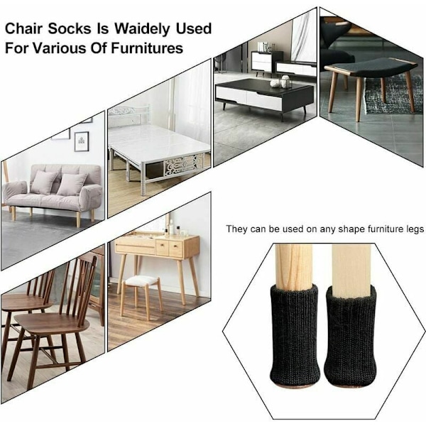24 stk. NCLC slip-on stolebenbeskyttere til stoleben fra 2,5 cm til diameter, sort