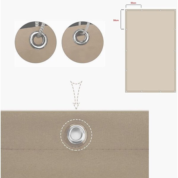 Rektangulær vandtæt solsejl 2 x 3 m Beskyttelse af 98% lærredsskygge UV-stråler, med 1,5 m snore til udendørs, have & terrasse, beige beige, beige