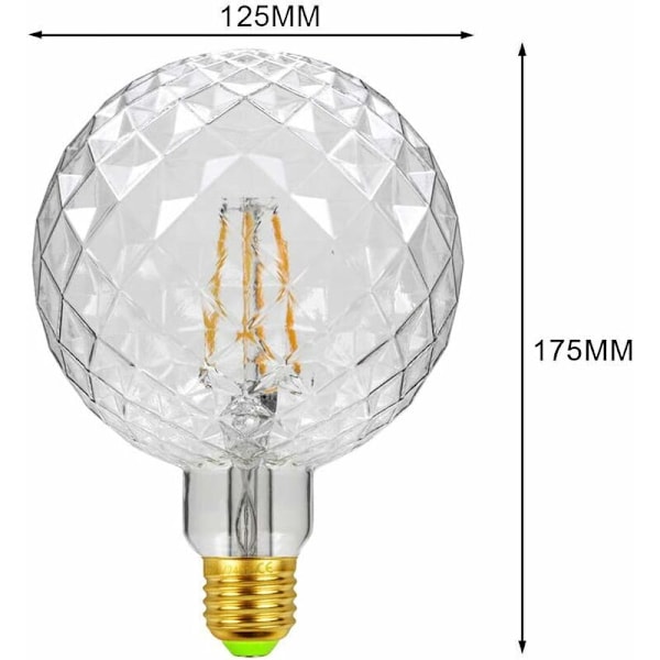 LED Crystal Edison-glödlampor 4W 2700K Varmvitt 360 Lumen 220/240V E27 Specialdekorativa glödlampor (G125 Crtystal) [Energiklass A++]