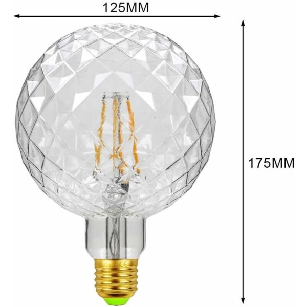 LED Crystal Edison Pærer 4W 2700K Varm Hvid 360Lumens 220/240V E27 Specialdekorative Pærer (G125 Crtystal) [Energiklasse A++]