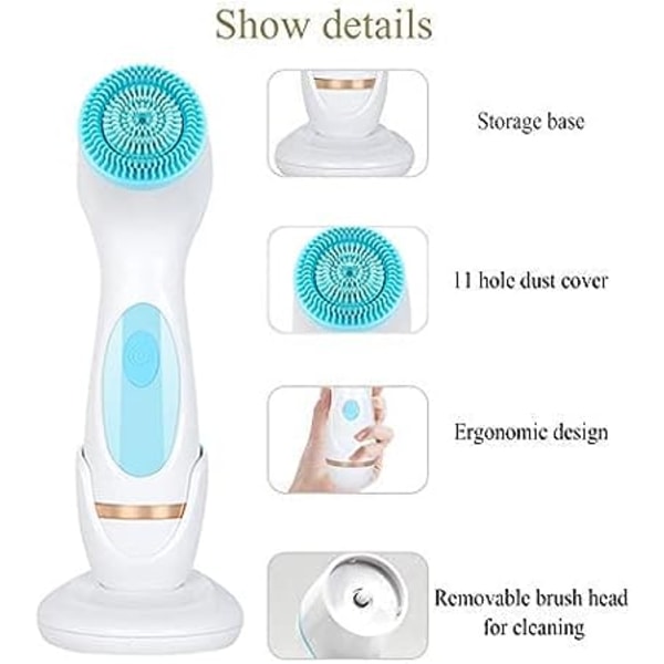 Ansiktsrensingsbørste, Silikon Skrubbende Elektrisk Ansiktsrensingsbørste, med 3 Børster, 4 Hastighetsmoduser for Dyp Rens, Forsiktig Skrubbing