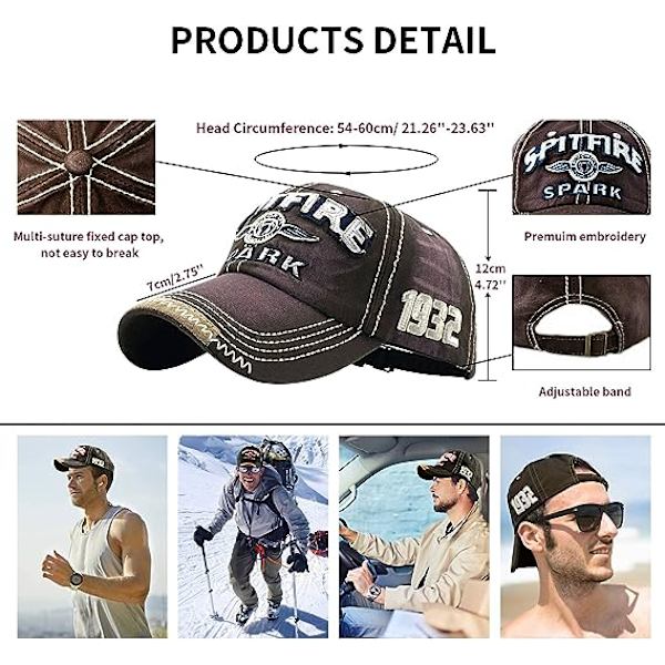 Svart keps herr retro stil andningsbar, basebollkeps för unisex ren bomull, justerbar sommar basebollhatt - huvudomkrets 56-60cm