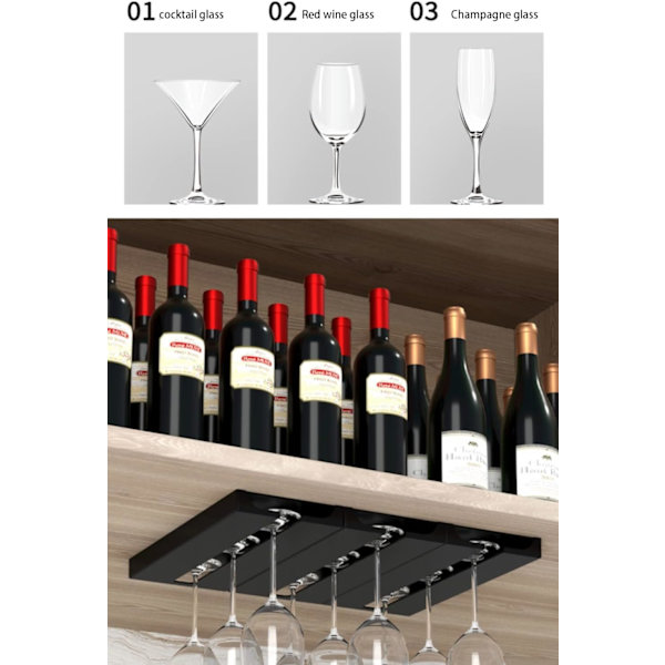 Vinglasställ, kreativ väggmonterad kopphållare, multifunktionell klassificerad hängande glasställ, köksskåpsförvaringsställ, svart