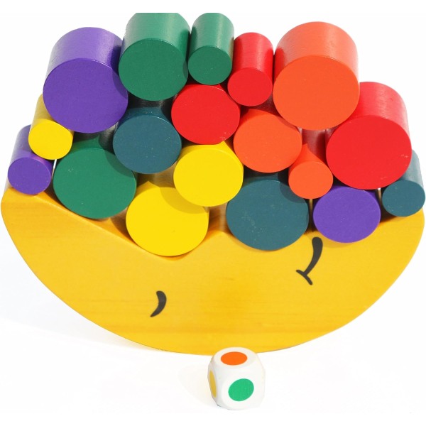 Træstabelblokke Balancespil til børn - Måneligevægtsspil - Sortering af legetøj til 3 år - Matematik Montessori-undervisning til førskole