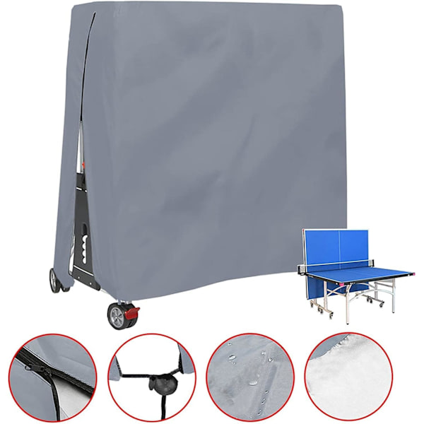 Grå Bordtennisbord Dækken, Vandafvisende Vindmodstand Anti-UV Heavy Duty Oxford Klud Bordtennisbord Dækken med Lynlås og Justerbar Snøre