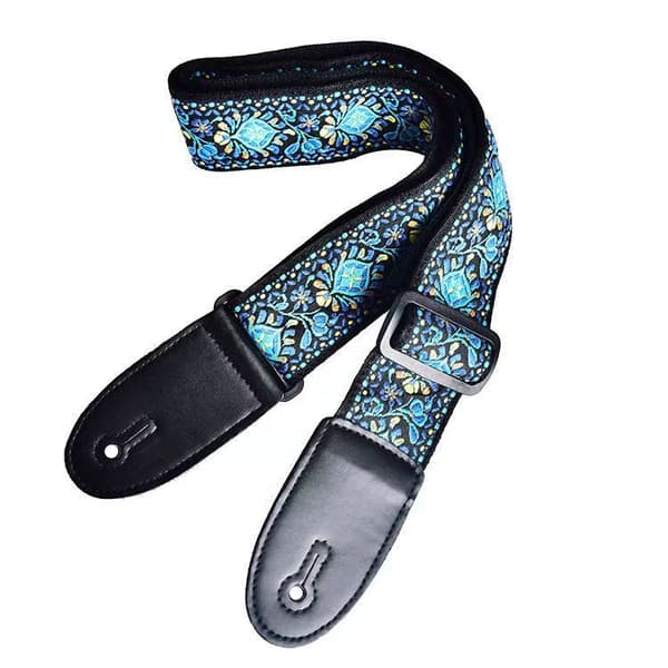 Blå - Folk stil gitarrremmar - set med jacquardvävda gitarrhängare med plektrumfickor för bas, el- och akustiska gitarrer