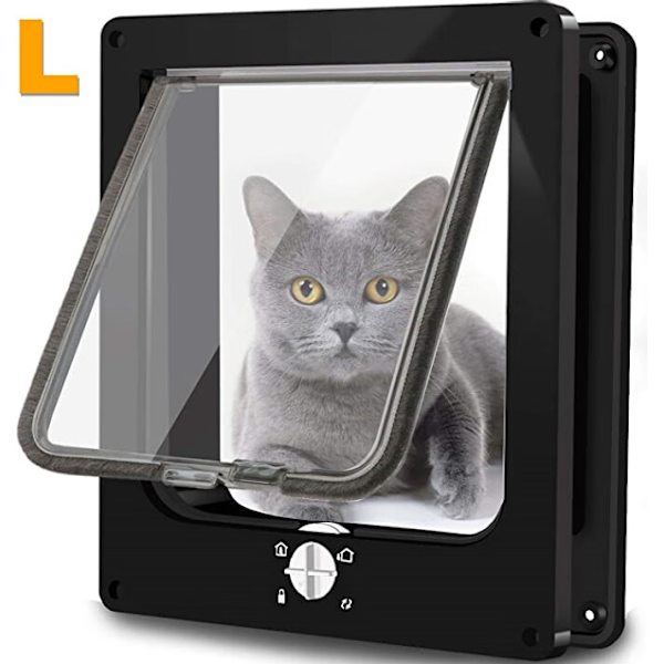 Kattlucka (innermått: 19,5 x 18 x 5,5 cm, svart) Magnetkattlucka med 4-vägs roterande lås för katter, kattungar och kattungar, uppgraderad version