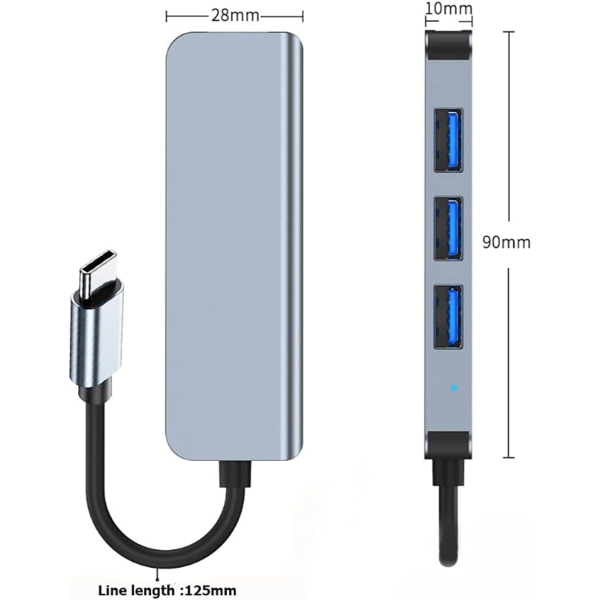 USB C -keskitin 4-porttinen USB 3.0 -sovitin