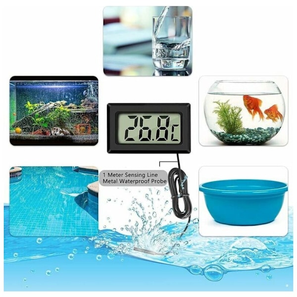 (2x svart 2x vit, 46x28x15mm) Mini digital LCD termometer temperatur med temperaturgivare sensor testare