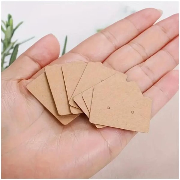Set med 200 rektangulära kort örhängen, papper, örstift, 2,5 cm x 3,5 cm för bröllopspresenter, brun