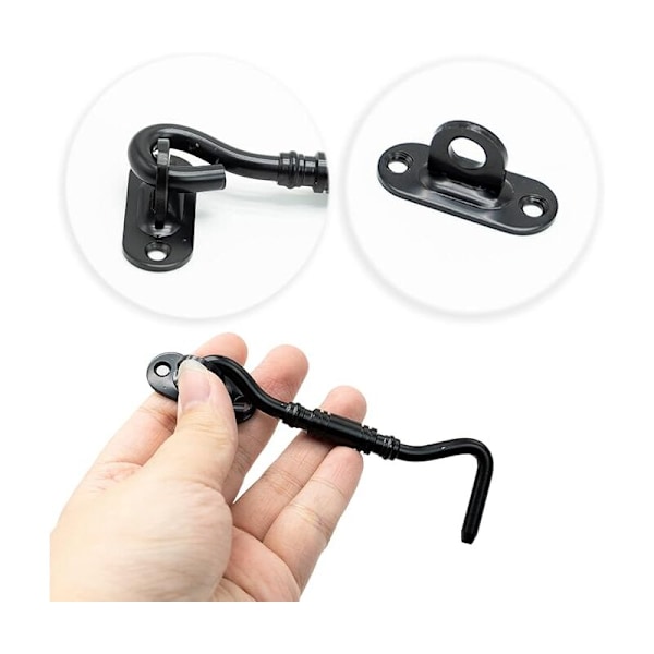 2 stycken krok svart dörrstängning rostfria stålkrokar med lås dörr eller bultar för ladugårdsdörrlås, badrum, fönster, skjutdörr (10cm)