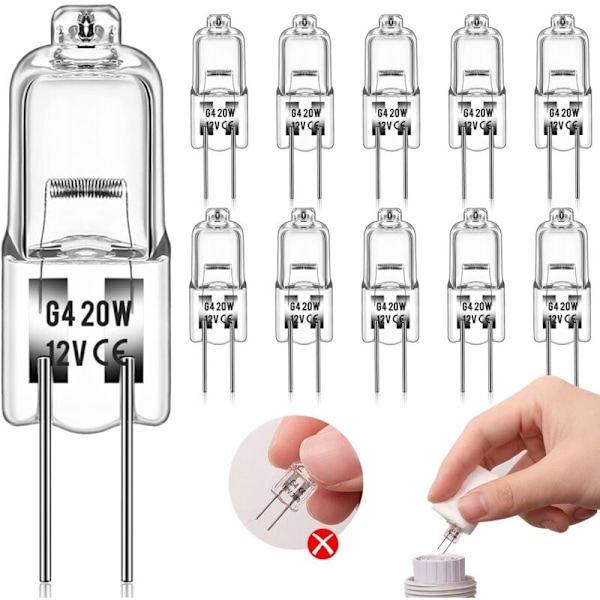 Halogenlampa g4 (10 stycken) 12V 20W 2800K Halogenlampor Varmvitt Ljus Dimbar För att ersätta kristallkronor, belysta skyltar, kökslampor