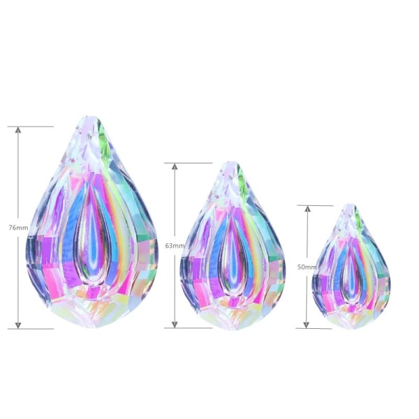 Kristallprisma glas solfångare för fönster, 76mm/63mm/50mm AB, ljuskrona prisma delar, 3-pack