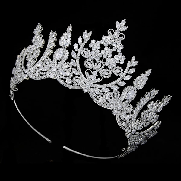 Bryllupshårpynt, prinsessekrone, bryllupshodeplagg, zirkonkrone, sølv