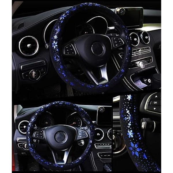 Car Steering Wheel Cover Shiny Snowflakes (Blue, 37-38 Universal Without Inner Ring), Ladies Non-slip and Cute