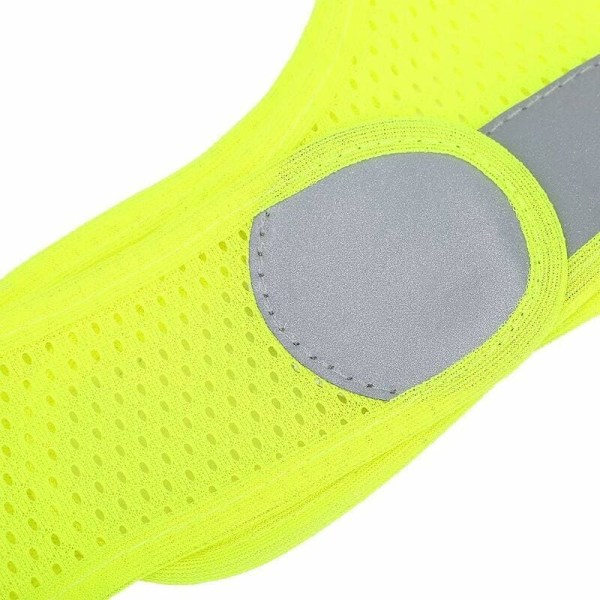 Reflekterande löparväst, fluorescerande gul justerbar storlek hög synbarhetsväst för säkerhet vid nattlöpning med XL-fickor