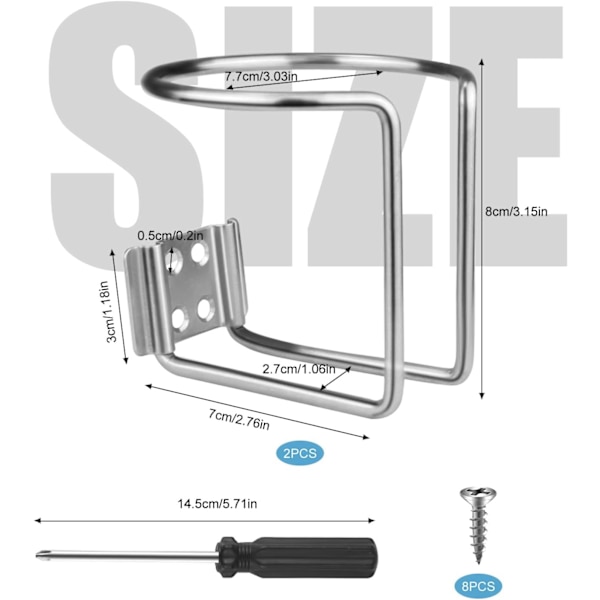Bådkopholder 2 stk. Universal Bådringsholder Rustfrit Stål Drikkekopholder til Marine Ringformet Yacht Trailer Bil Lastbil