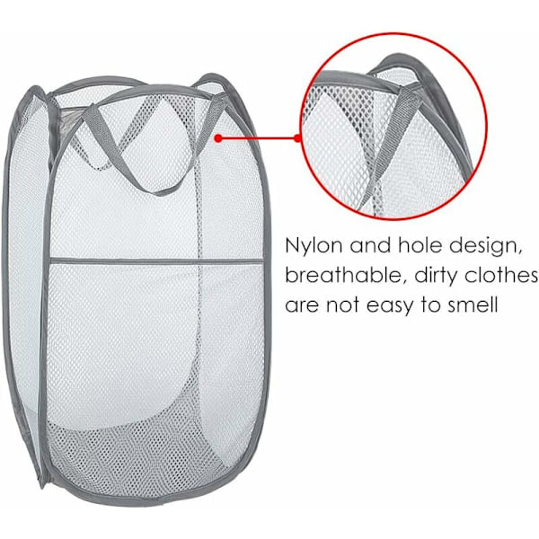 Vasketøjskurv [Sæt med 2] Foldbar linned Pop Up Linned Ricks Dripe Lsen Taske foldbar Vasketøjskurv med håndtag, grå