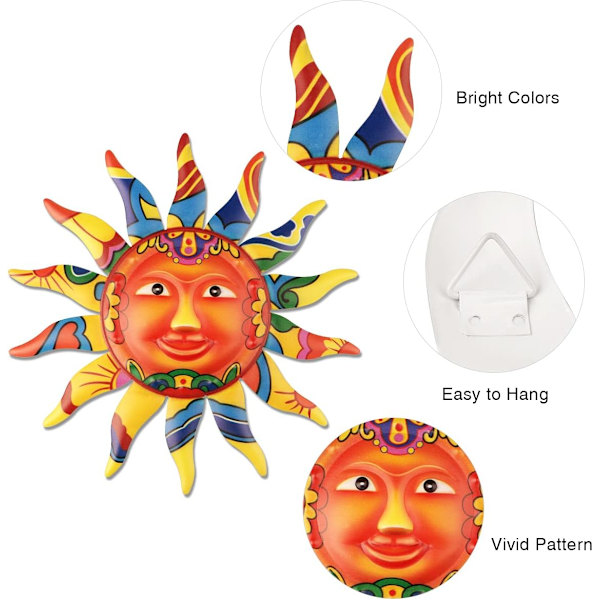 Metall Sol Veggkunst Dekor Fargerik Metall Sol Ansikt for Stue Soverom Hjemmekontor Bar Butikk Uteplass Hagedekorasjon (Gul)