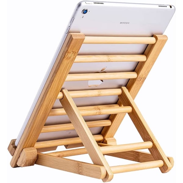 Bambus nettbrett og mobiltelefonholder for skrivebord, for iPhone, iPad